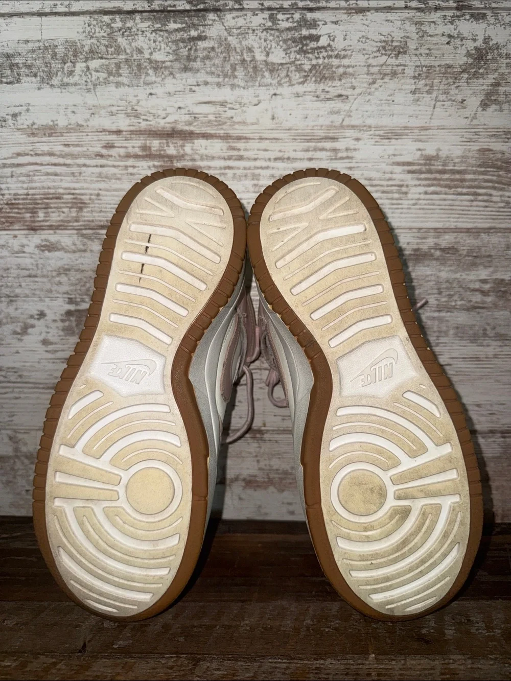 Nike Pink, Cream, and White High-Top Women's Sneakers: size 8